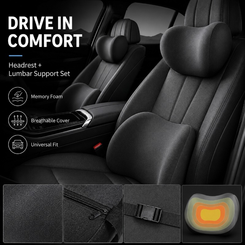 Memory Foam Car Neck Pillow Lumbar Support - Ensemble de coussin de soutien pour