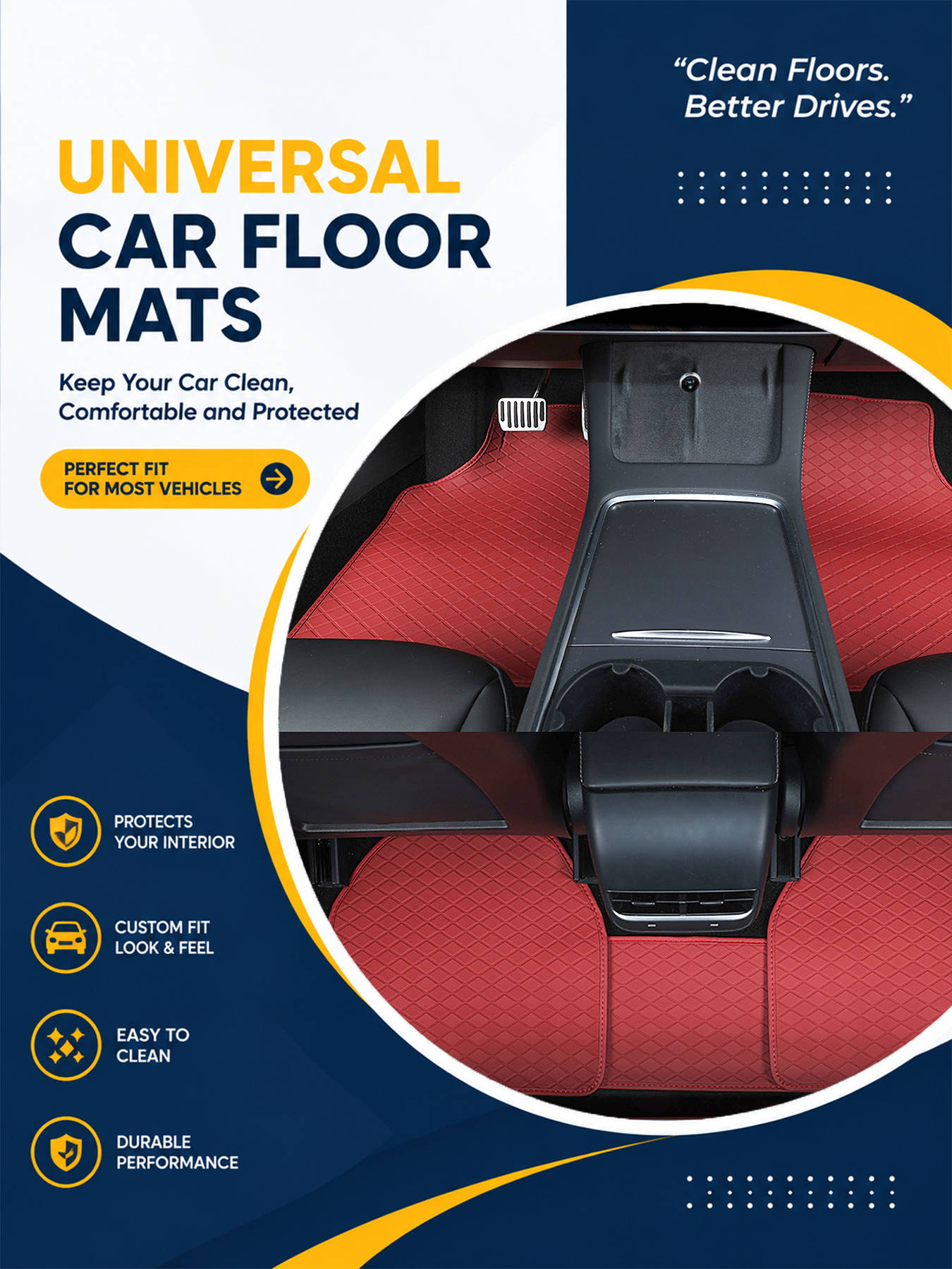 Car Floor Mats Universal Waterproof Leather - Ensemble complet de tapis de sol